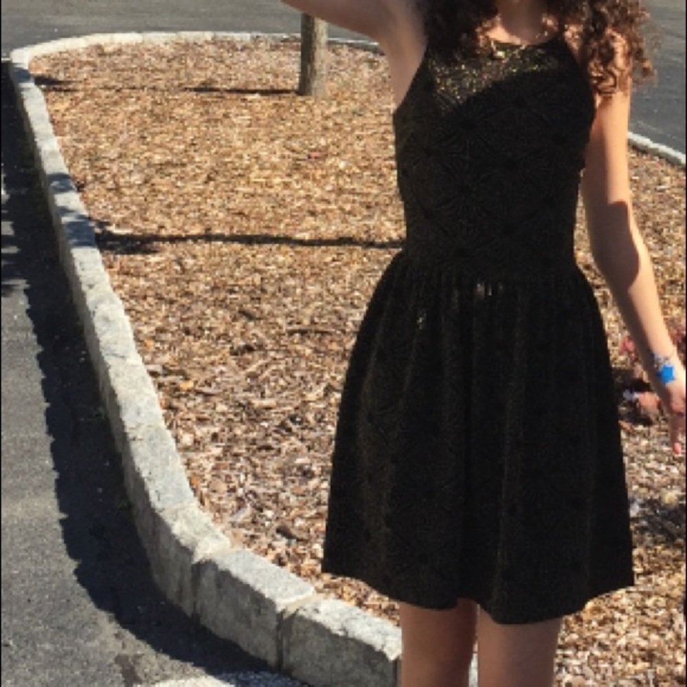 Aqua Black Dress with Gold Detail
